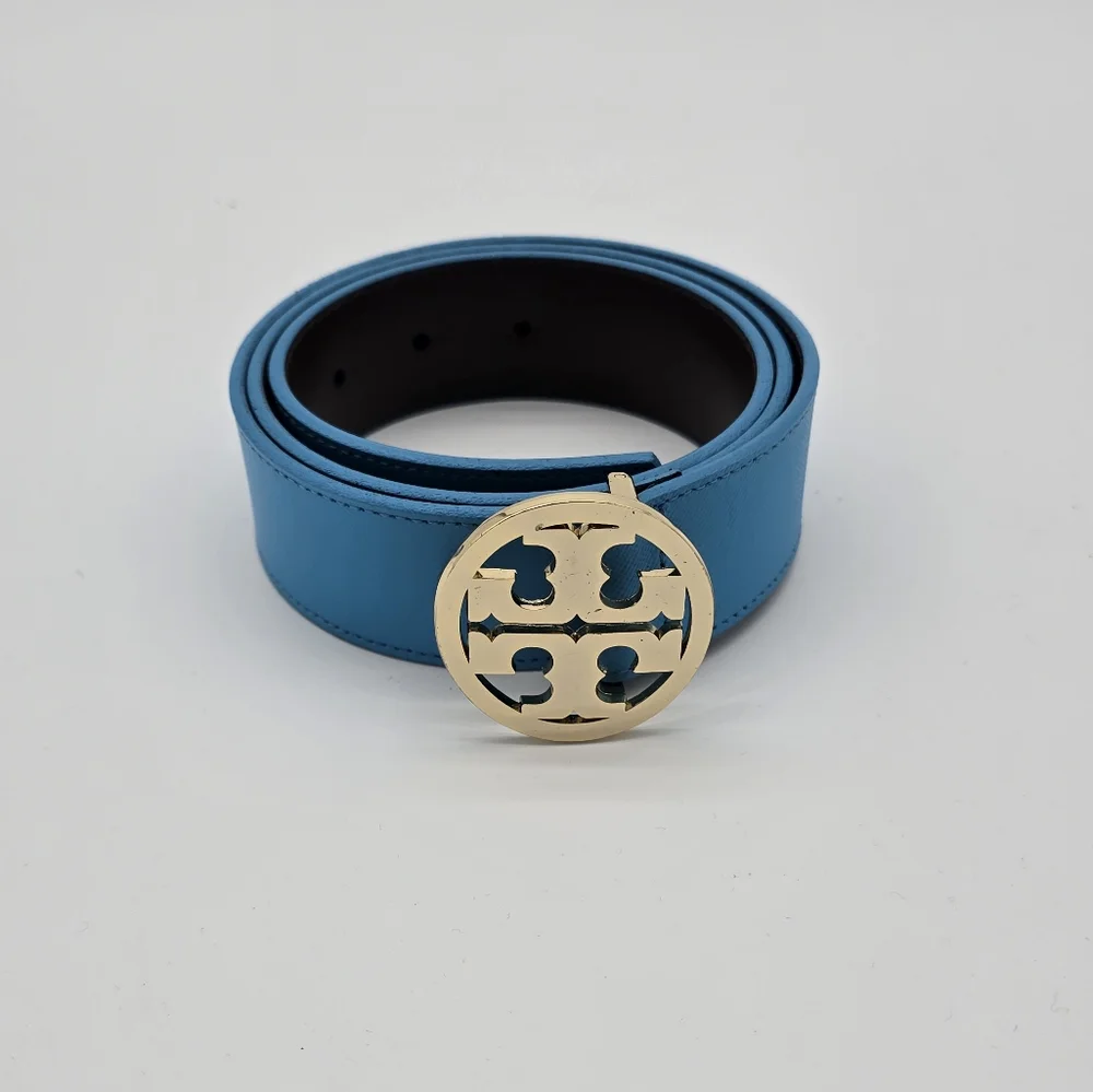 Tory Burch Blue Leather Belt with Gold Buckle - Picture 1 of 7